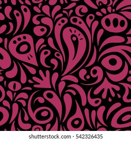 Seamless damask pattern. Vintage ornamental background with victorian pattern in pink colors. Vector illustration.
