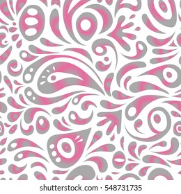 Seamless damask pattern. Vintage ornamental background with victorian pattern in pink and gray colors. Vector illustration.