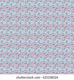 Seamless damask pattern. Vintage ornamental background with victorian pattern in green and magenta colors. Vector illustration.