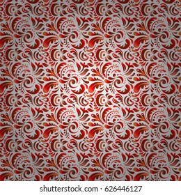 Seamless damask pattern. Vintage ornamental background with victorian pattern in yellow, orange and brown colors. Vector illustration.