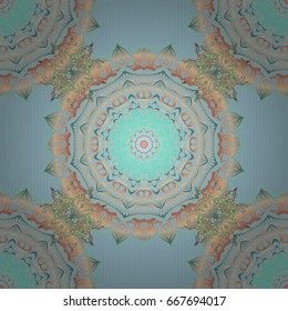 Seamless damask pattern. Vintage ornamental background with victorian pattern in yellow, orange and green colors. Vector illustration.