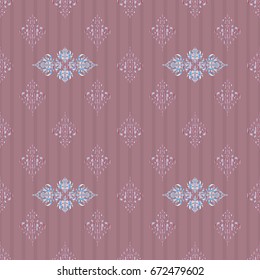 Seamless damask pattern. Vintage ornamental background with victorian pattern in blue and red colors. Vector illustration.