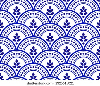 seamless damask pattern, Wallpaper in Victorian and Chinese style, porcelain indigo background design, blue and white ceramic wallpaper decor Vector illustration