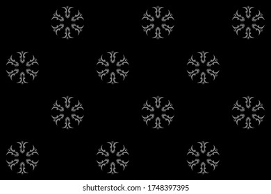 Seamless of damask style of pattern vector. Design ornate white on black background. Design print for illustration, texture, textile, wallpaper, background. Set 13