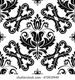 Seamless damask vector black and white pattern. Traditional classic orient ornament