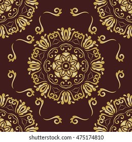 Seamless damask vector golden pattern. Traditional classic orient ornament