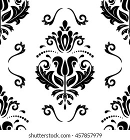 Seamless damask vector pattern. Traditional classic orient ornament. Black and white pattern