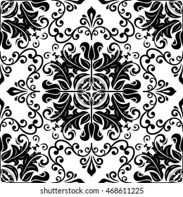 Seamless damask vector pattern. Traditional classic orient ornament. Black and white pattern