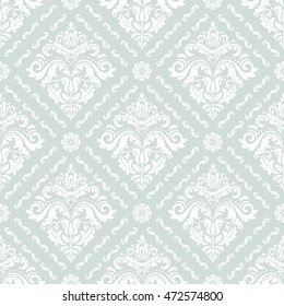 Seamless damask vector pattern. Traditional classic orient ornament. Light blue and white pattern