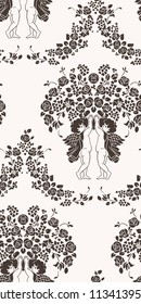 seamless damask vector vintage pattern flowery vase angels