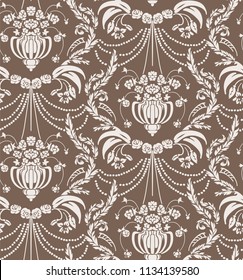 seamless damask vector vintage pattern flowery vase