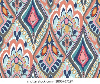 Seamless damask Vintage multi color pattern in Turkish style. Endless pattern can be used for ceramic tile, wallpaper, linoleum, textile, web page background. Vector
