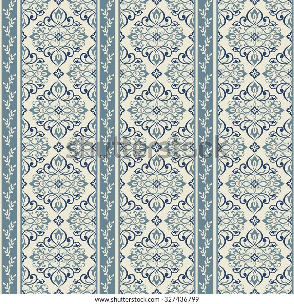 Seamless Damask Wallpaper Blue Beige Stock Vector (Royalty Free