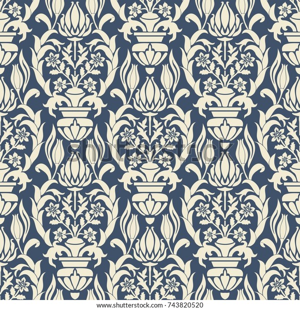Seamless Damask Wallpaper Blue Grey Seamless Stock Vector (Royalty Free