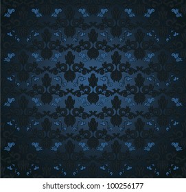 Seamless Damask Wallpaper on gradient blue background