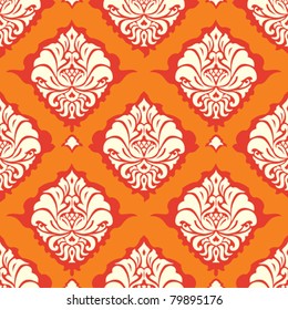 seamless damask wallpaper ornament flowers in orange