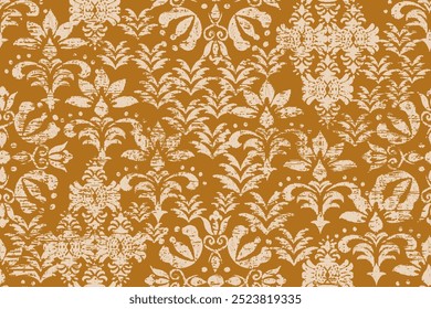 Seamless damask wallpaper pattern. Brown and white Ethnic oriental traditional.Saree Sarong Motifs Ikat floral embroidery Vintage background abstract design for texture, fabric, clothing, wrapping