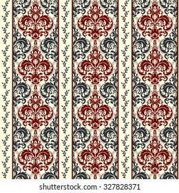seamless damask wallpaper in red and black on beige background