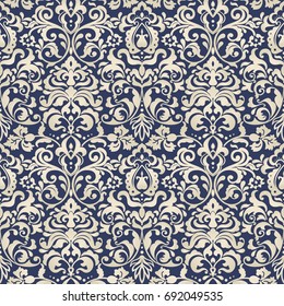 Seamless damask wallpaper. Seamless vintage pattern in Victorian style . Hand drawn floral pattern. Vector illustration.