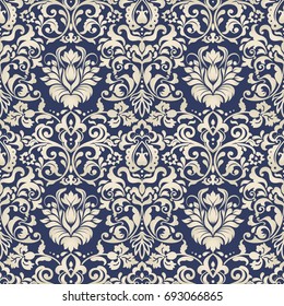 Seamless damask wallpaper. Seamless vintage pattern in Victorian style . Hand drawn floral pattern. Vector illustration