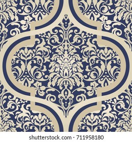 Seamless damask wallpaper.  Seamless vintage pattern in Victorian style . Hand drawn floral pattern. Vector illustration