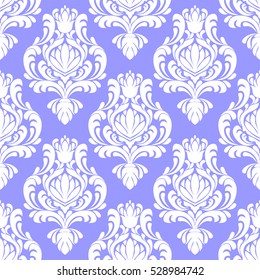 Seamless damask  white Wallpaper on blue in retro Style