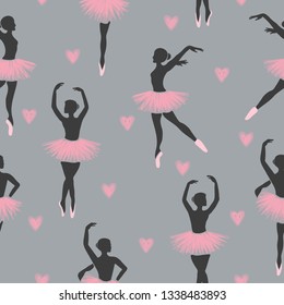 Seamless dancing ballerinas pattern. Vector illustration of dancing girls.