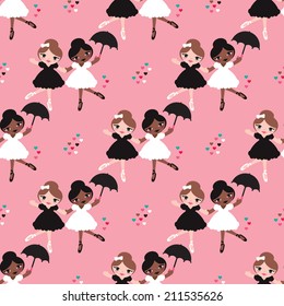 Seamless dancing girls ballerina show girl illustration background pattern in vector
