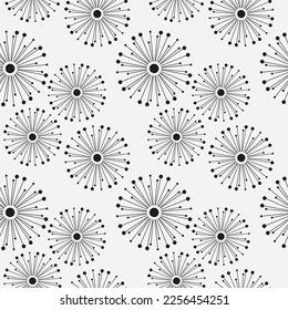 Seamless dandelion flower pattern. Abstract floral vector illustration. Botanical outline backdrop. Wallpaper, background, fabric, textile, print, wrapping paper or package design.