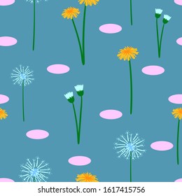 Seamless Dandelion Flower Pattern Classic Style, Vector Illustration EPS 10