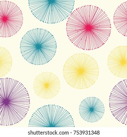 Seamless dandelion pattern with beige background. Vector repeating texture.