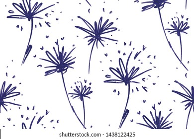 Seamless dandelion pattern, floral design background hand drawn. Textile print , fabric swatch, wallpaper.