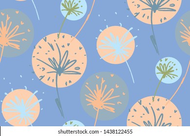 Seamless dandelion pattern, floral design background hand drawn. Textile print , fabric swatch, wallpaper.