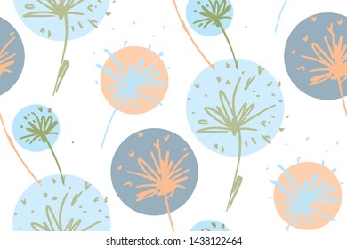 Seamless dandelion pattern, floral design background hand drawn. Textile print , fabric swatch, wallpaper.