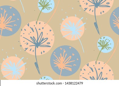 Seamless dandelion pattern, floral design background hand drawn. Textile print , fabric swatch, wallpaper.
