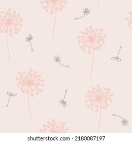 Seamless dandelion pattern. Stylish pastel print. Print for textile, wallpaper, covers, surface. For fashion fabric. Flying of dandelion.