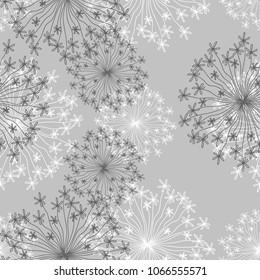 Seamless dandelion pattern, vector seamless background with hand drawn plants and seeds