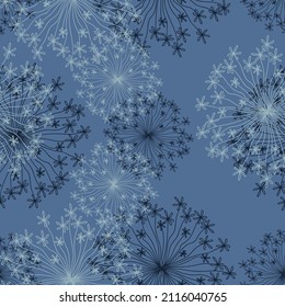 Seamless dandelion pattern, vector seamless background with hand drawn plants and seeds