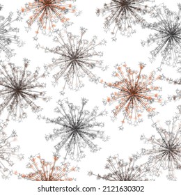 Seamless dandelion pattern, vector seamless background with hand drawn plants and seeds Wallpaper print design. 