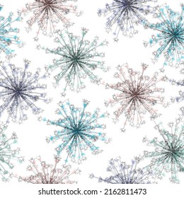 Seamless dandelion pattern, vector seamless background with hand drawn plants and seeds Wallpaper print design. 