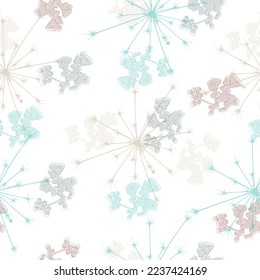 Seamless dandelion pattern, vector seamless background with hand drawn plants and seeds Seamless pattern set vector drawing dandelion on background, flat design