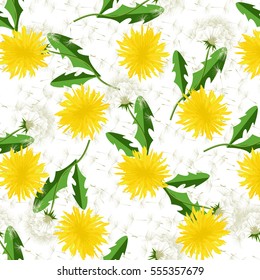 Seamless dandelion pattern. Vector seamless dandelion pattern background with hand drawn plants and seeds. Summer flower natural season beautiful blowing garden botany floral.