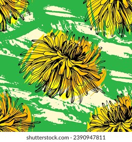 Seamless dandelion pattern, vector plant.