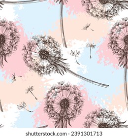 Seamless dandelion pattern, vector plant.