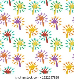 Seamless dandelion pattern, vector scandinavian plant and seeds illustration