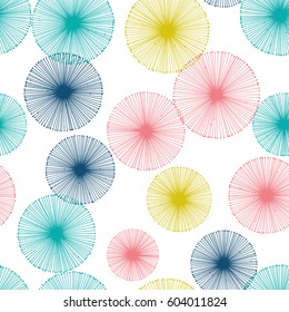 Seamless dandelion pattern with white background. Vector repeating texture.
