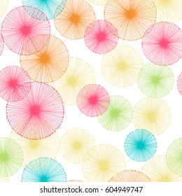 Seamless dandelion pattern with white background. Vector repeating texture.