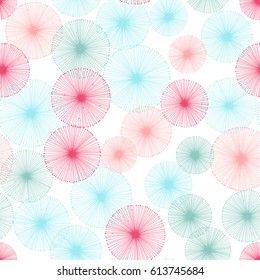 Seamless dandelion pattern with white background. Vector repeating texture.