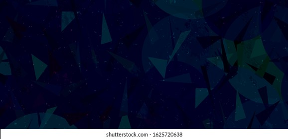 Seamless Dark Abstract Blue Triangles Structured Black Background Space Sci-Fi Vector Pattern