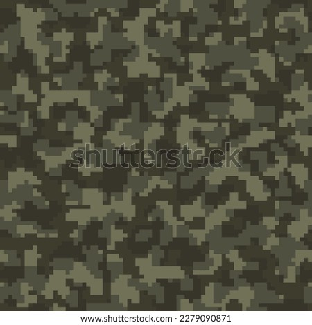Seamless Dark Abstract Digital Camo Textile.  Desert Repeated Colorful Graphic Camouflage Backdrop. Beige Seamless Color Pixel Military Texture. Khaki Vector Army Background. 